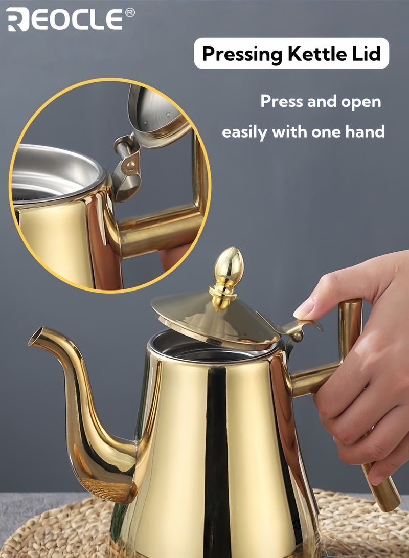 REOCLE 1.5L 306 Stainless Steel Coffee Maker with Strainer Capacity Heat Resistant Teapot Kettle for Restaurant Home Use Suitable for Coffee Tea Cold Water Ideal Beverage Brewing Tool for Families Cafés Teapot Set With Removable Tea Strainer - Coffee Maker & Strainer Included - Image 5